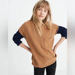 Madewell Thompson Pocket Pullover Sweater in Colorblock Brown Blue Sz